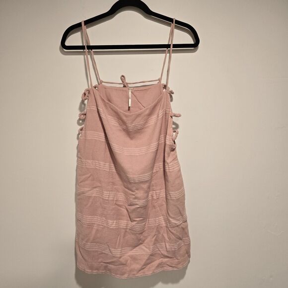 Free People Simone Mini Dress Blush Pink Cotton Linen Blend Medium Womens  Boho - Picture 2 of 12